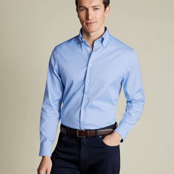 Charles Tyrwhitt Button-Down Washed Fine Twill Shirt Large Slim Fit NWT in packg - Picture 1 of 8